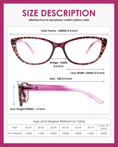 Miniatura 3 de Paquete de 4 lentes de lectura de ojo de gato para mujer, lectores con bloqueo de luz azul con bisagras de resorte, anteojos de lectura antirreflejos