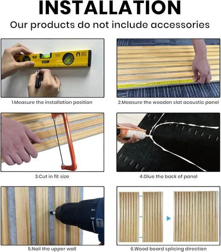 Miniatura 7 de ROOMTEC Paquete de 2 paneles acústicos de pared de madera maciza, paneles de pared insonorizados de 94.49 x 12.6 pulgadas, paneles de pared de Nogal