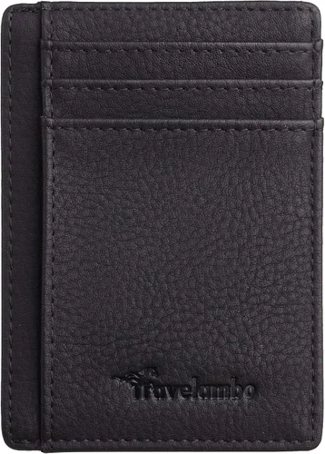 Miniatura 4 de Travelambo - Cartera de piel minimalista con bolsillo frontal tamaño mediano cartela delgada RFID dispositivos de identificación por radiofrecuencia