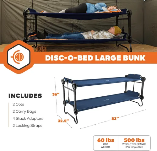 Miniatura 6 de Disc-O-Bed Gran banco convertible para exterior de 2 personas y cuna de camping doble para adultos, sistema de literas portátil, negro