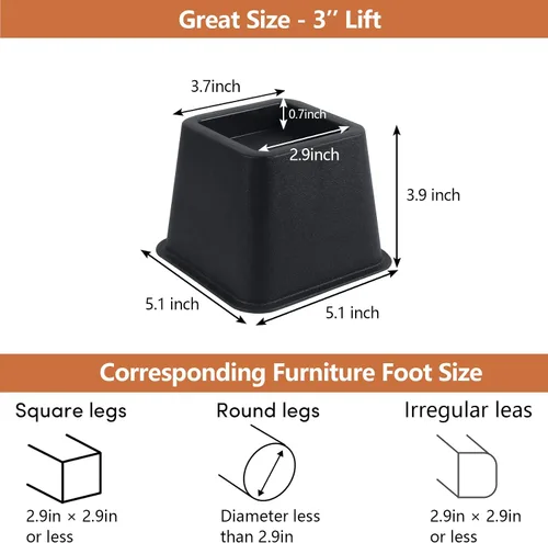 Miniatura 2 de DEDU Elevadores de cama de 3 pulgadas, resistentes, paquete de 9 elevadores de muebles para sofás de gran tamaño, elevadores de sofá con almohadilla