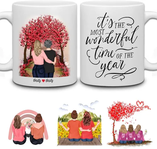 Miniatura 8 de WHIDOBE Taza de café personalizada de 11 onzas, taza de 15 onzas para mamá, hija con personajes femeninos, nombres, citas, regalo para mamá de hija