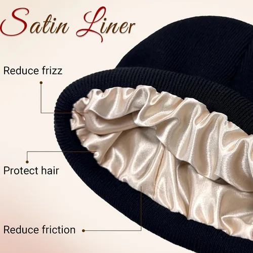 Miniatura 2 de NPQQUAN 2 PCS Satin Lined Beanie for Women Silk Lined Beanies Winter Warm Soft Lining Cuffed Knit Beanie Hats for Women