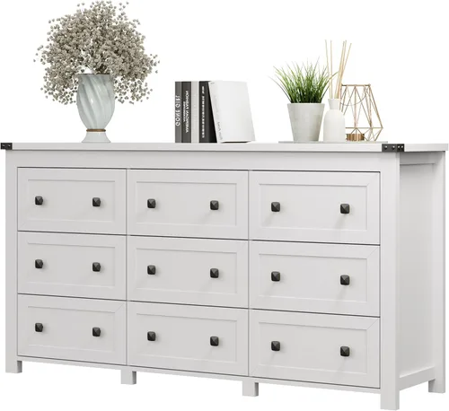 Miniatura 31 de Cómoda para dormitorio con 6 cajones, cómoda de madera de granja, soporte de TV ancho con mango de metal, organizador de ropa moderno para pasillo