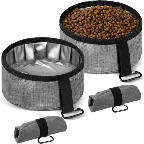 Miniatura 8 de Meanplan Paquete de 2 tazones portátiles plegables para perros, plato portátil de viaje para cachorros, cuenco de agua y comida para mascotas