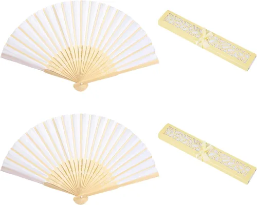 Miniatura 7 de Abanicos plegables de bambú blanco con tela de seda, perfectos para decoración de bricolaje, bodas, fiestas y bailes de verano (negro)
