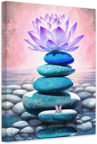 CCWACPP Lienzo Zen para pared, piedra de spa y loto morado, impresiones de arte de meditación zen, yoga, sala espiritual, spa, decoración del hogar