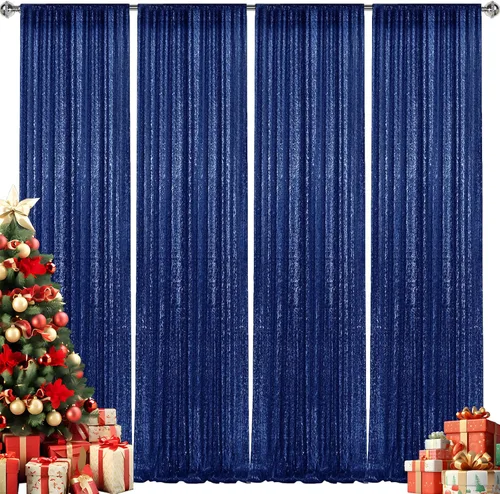 Miniatura 83 de 2 paneles de cortinas de fondo de lentejuelas verdes de 8 pies, cortinas de fondo de fotografía con purpurina para decoración de Navidad, boda