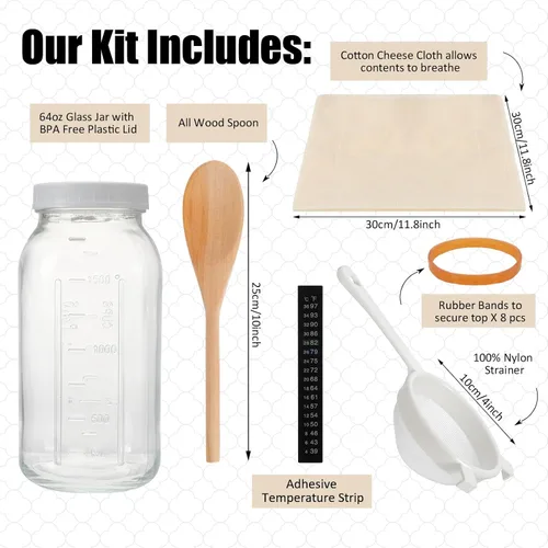 Miniatura 2 de Honeydak Kit completo de iniciación de kéfir de 16 piezas, kit de fermentador de kombucha, galón de 64 onzas, boca ancha con tapa de almacenamiento