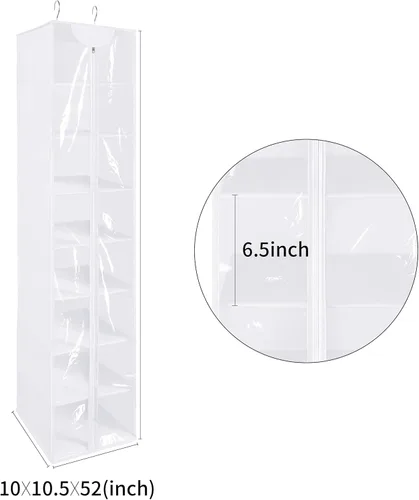 Miniatura 7 de Organizador colgante de PVC transparente de 8 niveles con cremallera, organizadores plegables y almacenamiento de armario, organizador de Blanco