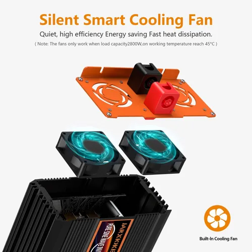 Miniatura 3 de Inversor de Potencia de Onda Sinusoidal Pura de 2500 Vatios, Convertidor de 12V DC a 110V 120V para Familia, RV, Sistema Solar Fuera de la Red
