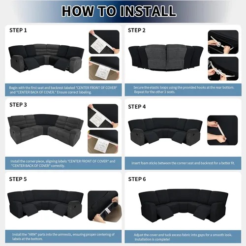 Miniatura 7 de PureFit 7 piezas de fundas para sofá seccional, fundas de sofá seccional extra grandes de felpa para sofás reclinables en forma de L, fundas de sofá