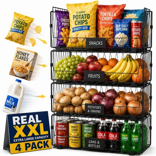 Miniatura 7 de 2 paquetes XXL de cestas de organización y almacenamiento para despensa de cocina, cesta de frutas y verduras para gabinete de cocina, cestas
