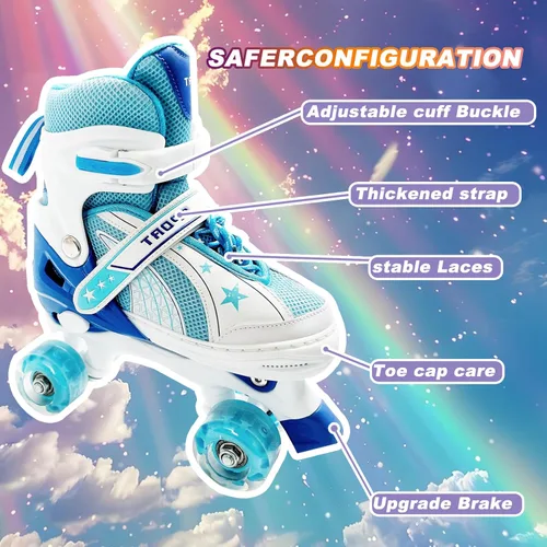 Miniatura 5 de Adjustable Kids Roller Skates for Girls and Boys Ages 3-5 5-8 8-12, All 8 Wheels of Girl's Skates Shine, Safe and Fun Illuminating for Outdoor Azul