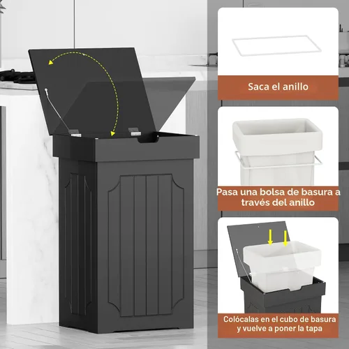 Miniatura 9 de Function Home Gabinete de basura de cocina de 13 galones, papelera de reciclaje de madera, bote de basura independiente a prueba de perros, armario