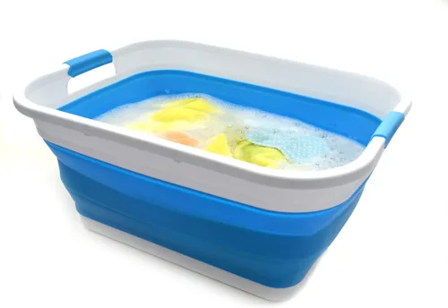 Miniatura 6 de SAMMART Cesta de lavandería de plástico plegable de 41L (10.8 galones) - Contenedor/Organizador de almacenamiento plegable emergente - Tina de Azul
