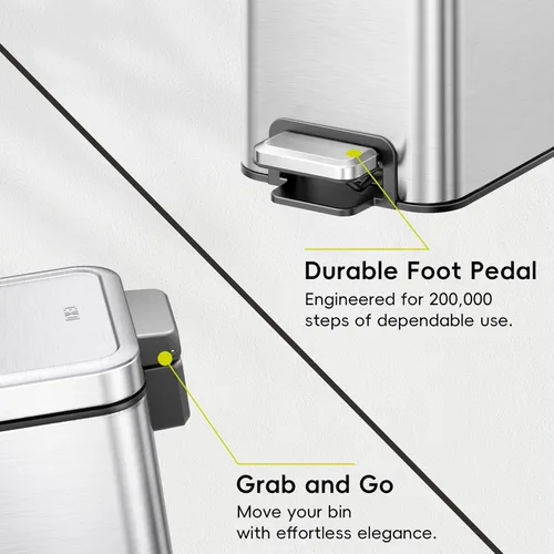 Miniatura 5 de EKO Cubo de basura pequeño para baño con tapa, cierre suave, pedal escalonado, cubo de basura de acero inoxidable de 10 litros/2.6 galones con cubo