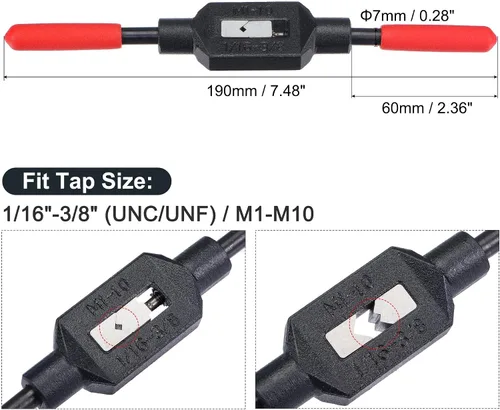 Miniatura 2 de uxcell Mango de llave de grifo ajustable para grifos métricos M1-M1-M10 de 1/16"-3/8" (UNC/UNF), soporte de rosca, herramienta de roscado manual