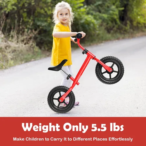 Miniatura 7 de BABY JOY Bicicleta de equilibrio para niños, bicicleta de entrenamiento sin pedal con manillar y asiento ajustables y neumáticos EVA a prueba de Rojo