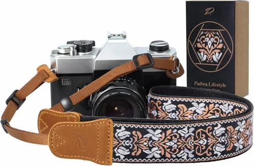 Miniatura 21 de Padwa Lifestyle Correa de cámara con rayas - 1.5" Correa suave de cuerda trenzada de algodón con cabezal de cuero vacuno Crazy Horse para el hombro