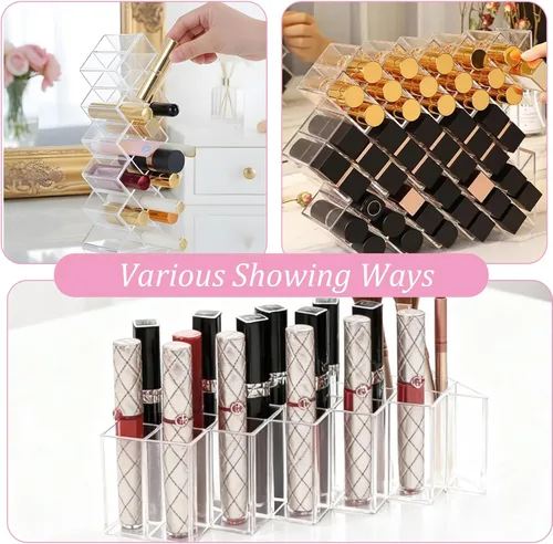 Miniatura 7 de Organizador de lápiz labial de 4 piezas, 16 espacios, torre de lápiz labial apilable en forma de pez, soporte de almacenamiento de brillo de labios