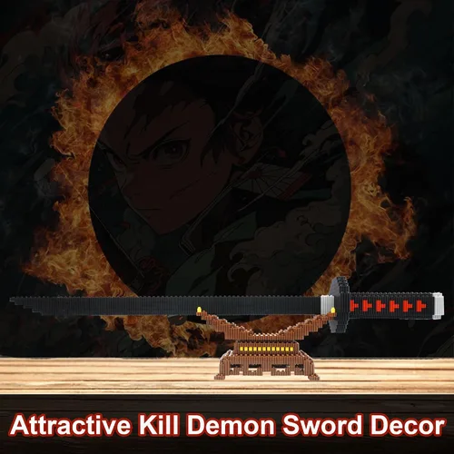Miniatura 6 de Beego Kill Demon Sword - Juego de construcción de espada negra Tanjirou de 19 pulgadas con soporte para espada