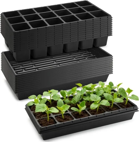 RooTrimmer Paquete de 10 Macetas Cuadradas de 3 Pulgadas de 2.9" de Profundidad 18 Bandejas de Plántulas de Celdas Grandes con Paquete de 10
