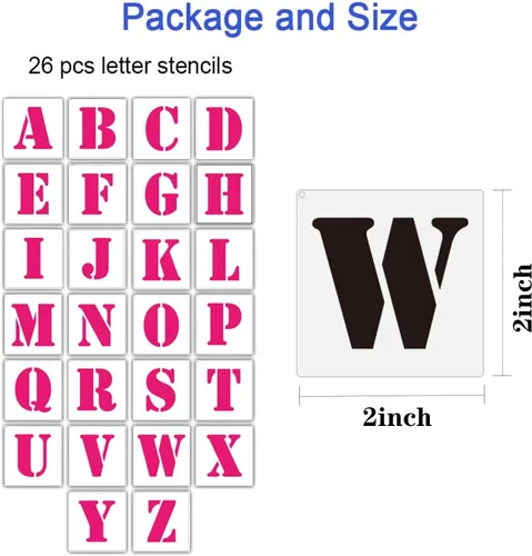 Miniatura 2 de Juego de plantillas de letras de 2 x 2 pulgadas, 26 plantillas de plástico reutilizables de alfabeto, plantillas de aprendizaje para pintar en pared