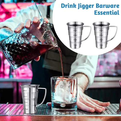 Miniatura 2 de Zeyune Jiggers escalonados de 2 onzas con mango de acero inoxidable para medir bebidas, herramienta de medición escalonada para camareros, bares