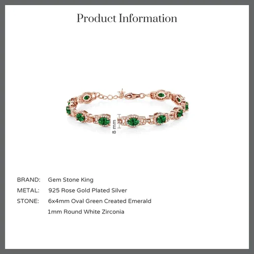 Miniatura 109 de Gem Stone King 18K Rose Gold Plated Silver Oval Gemstone Birthstone Tennis Bracelet For Women Oval 6X4MM 7 Inch With 1 Inch Extender Fine