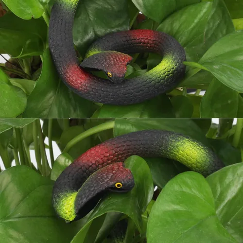 Miniatura 6 de Outee 7 serpientes de goma realistas – Juguetes falsos de serpiente negra de 15 a 47.2 pulgadas para accesorios de jardín, pájaros asustadores