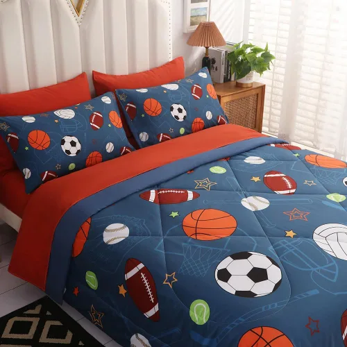 Miniatura 3 de Juego de ropa de cama de baloncesto 3D tamaño matrimonial, juego de edredón de fútbol para niños y niños, juego de edredón de fútbol de 7 piezas