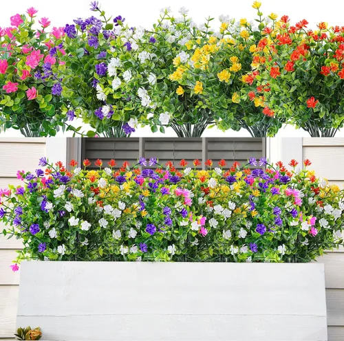 AmyHomie 20 paquetes de flores artificiales de colores mezclados para exteriores, decoración de primavera y verano, resistentes a los rayos Mezcla