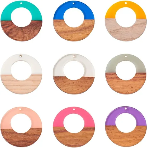 Miniatura 17 de Beadthoven 60 piezas Kit de Dijes de Madera de Resina Colgantes para Hacer Aretes Dijes Dorados para Aretes DIY Boho Piezas en Blanco de Madera