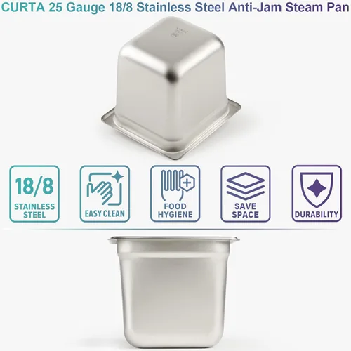 Miniatura 6 de CURTA Paquete de 6 sartenes antiatascos para hotel, tamaño 1/6 de 6 pulgadas de profundidad, bandeja comercial NSF de acero inoxidable 18/8
