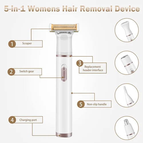 Miniatura 2 de Hicdaw Maquinillas de afeitar eléctricas para mujer, recortadora de bikini 5 en 1, afeitadora de pelo púbico, afeitadora de nariz y orejas para 5