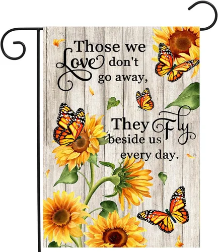 Bandera de Jardín Memorial Mariposa Monarca Decoración Banderas de Girasol para Cementerio Bandera de Tumba Aquellos que Amamos No se Van, Vuelan