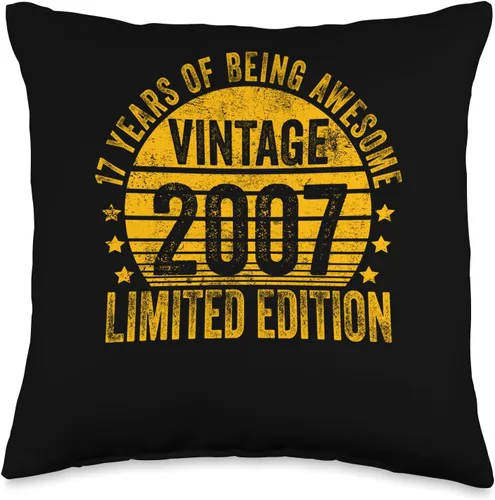 Retro 17th Birthday Gifts Girls Boys 17 Year Old Vintage 2007 Limited Edition Bday Throw Pillow, 16x16, Multicolor