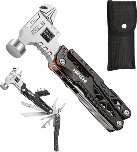 Miniatura 12 de HANSHI Llave Inglesa Ajustable Multiherramienta Martillo para Supervivencia, 16 en 1 Alicates Multiherramientas con Funda de Nylon, Navaja