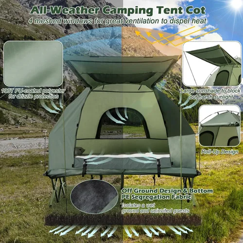 Miniatura 4 de Tangkula Combo de Catre de Tienda 5 en 1 con Toldo, Colchón de Aire, Saco de Dormir, Almohada, Tienda Individual Elevada con Bolsa de Transporte