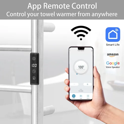 Miniatura 2 de KEG Calentador de toallas montado en la pared con temporizador incorporado 4 barras de acero inoxidable eléctrico calentado toallero para baño