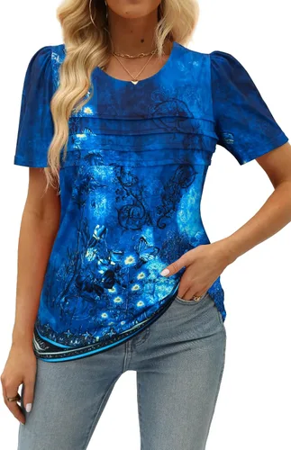 Miniatura 11 de JomeDesign - Camisetas casuales de verano para mujer, manga corta, cuello redondo, manga abullonada