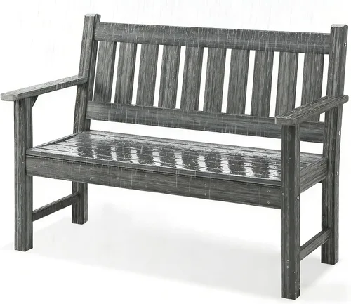 Miniatura 10 de Banco al aire libre, Banco de jardín para 2 personas, Banco de patio de madera polimérica para exteriores, porche y parque (Gris oscuro)