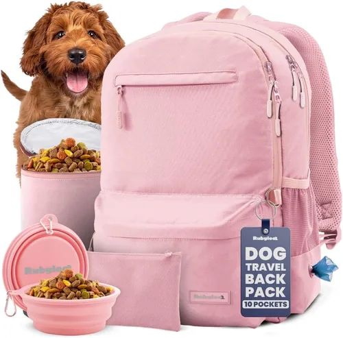 Miniatura 10 de Bolsa de viaje para perros – Mochila completa para pañales para perros con 2 cuencos de viaje sin BPA, bolsa de golosinas, contenedor de alimentos