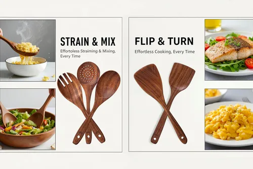 Miniatura 4 de Cucharas de madera para cocinar, utensilios de madera de teca de 6 piezas, juego de utensilios de cocina duraderos resistentes al calor, sin