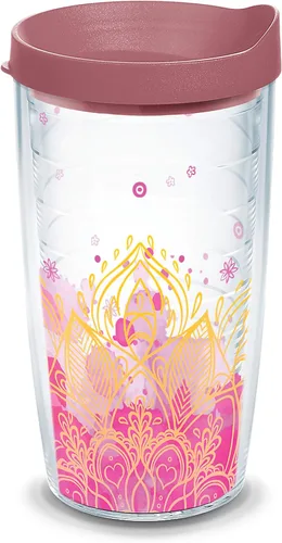 Tervis Vaso aislado de doble pared hecho en Estados Unidos con aislamiento de flor de loto de yoga mantiene las bebidas frías y calientes, 16 onzas,