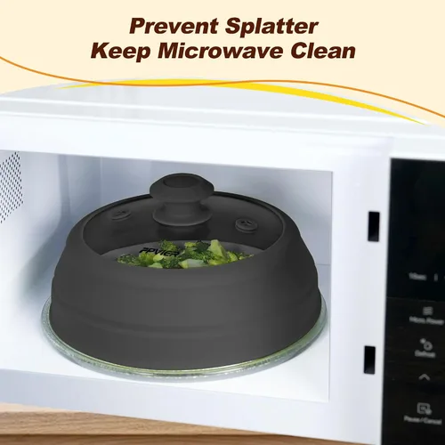 Miniatura 2 de FPVIER Cubierta plegable para salpicaduras de microondas - Tapa ventilada de silicona y vidrio con mango de fácil agarre, se ajusta a platos