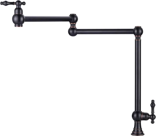 Miniatura 10 de WOWOW Pot Filler Faucet - Grifo de estufa de montaje en cubierta, relleno de olla de latón macizo, negro mate con brazo oscilante elástico de doble
