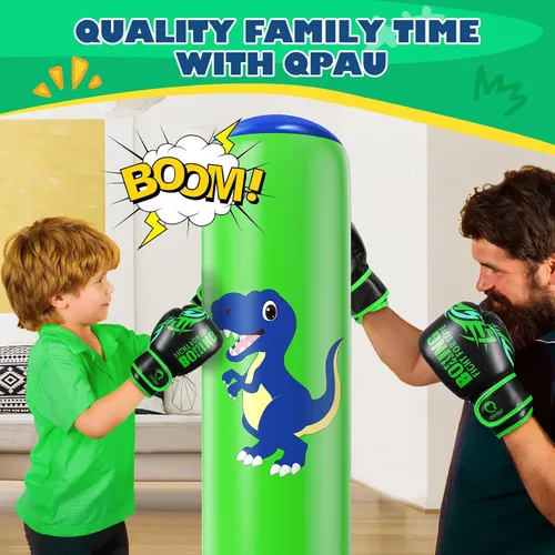 Miniatura 5 de QPAU Saco de boxeo inflable, bolsa de boxeo inflable estable de 48 pulgadas para 3-6 niños, juguete de dinosaurio y regalos para niños y niñas, Azul
