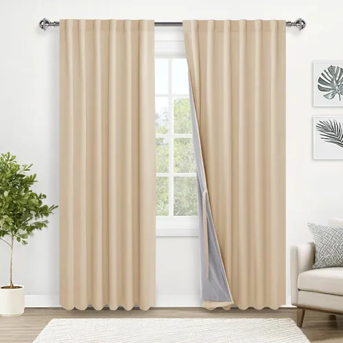 Miniatura 63 de XWZO Cortinas blancas 100% opacas con alzapaños, 2 capas gruesas completamente sombreadas con bolsillo para barra y pestaña trasera, cortinas